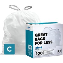 Kazan Hobi Plasticplace Simplehuman (X) Code C Uyumlu Beyaz Ipli Çöp Torbaları 2,6-3,2 Galon / 10-12 Litre, 100 Adet