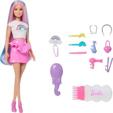 Kazan Hobi Barbie Gökkuşağı Saçlar Bebeği, Ekstra Uzun ve Renkli Saçlar, Sim Tüpü, Fırça, Toka ve Saç Kurutma Makinesi Gibi 12 Şekillendirme Aksesuarı, JJP07
