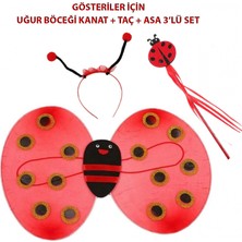 Hace Bazaar Çocuk Gösteri Için Uğur Böceği Kanat + Taç + Asa 3&amp;amp;apos;lü Kostüm Seti (K95)