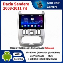 Conio Dacia Sandero 2008-2011 Yıl uyumlu 4GB Ram 32GB Rom Hafıza Android Kablosuz Carplay Navigasyon Multimedya 9 Inç Ekran Hediye görüş kamerası Hediye Çerçevesi