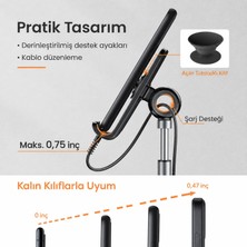 Lisen Kablo Düzenleyicili Ayarlanabilir Masaüstü Telefon ve Tablet Standı Siyah
