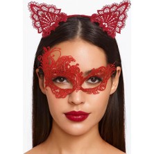 Uravas Store Gizemli Kırmızı Dantel Maske ve Taç Seti 1 No - Kostüm Seti