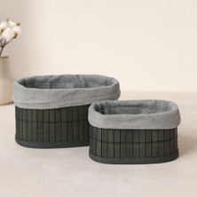 Hsc Bilişim Bambu Kenarlı Oval Organizer Sepet (Ahşap Tabanlı, Bezli) 21X14-25X16 cm