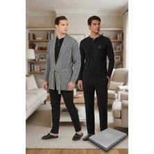 D's Damat Özel Kutulu Çeyizlik Damat Bohçası Seti - Triko Robdöşambr, Pijama Takımı, Atlet-Boxer Set - 3'lü Çorap Hediyeli Siyah