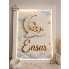 Ayıcık Mavi Bulutlu Bebek Odası Led'li Duvar Pano Gece Lambası Tablo