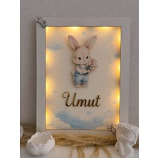 Tavşan Çocuk Odası Led'li Duvar Pano Gece Lambası Duvar Süsü