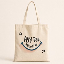 Mor Mürekkep Ayy Benim Gülerim Baskılı Bez Çanta