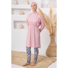 Adasea 261118  Pembe Pafilya Spor Lycra Pareolu  Uzun Kollu Tesettür Mayo