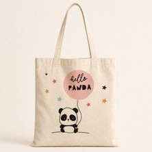 Mor Mürekkep Hello Panda Çift Baskılı Bez Çanta