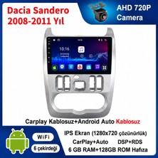 SBAID Dacia Sandero 2008-2011 Yıl Uyumlu 6GB Ram 128GB Rom Hafıza Android Kablosuz Carplay Navigasyon Multimedya 9 Inç Ekran Hediye Görüş Kamerası Hediye Çerçevesi