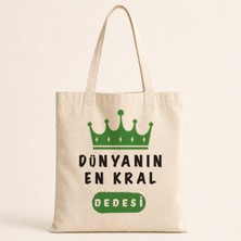 Mor Mürekkep Dünyanın En Kral Dedesi Baskılı Bez Çanta