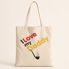 Mor Mürekkep Love Daddy Baskılı Bez Çanta