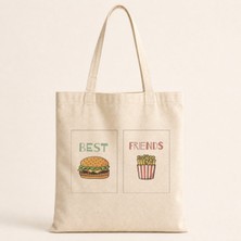 Mor Mürekkep Best Friends Hamburger Patates Baskılı Bez Çanta