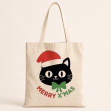Mor Mürekkep Merry Xmass Baskılı Bez Çanta