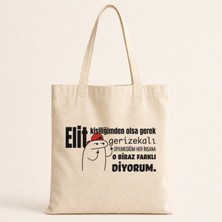 Mor Mürekkep Elit Kişiliğimden Olsa Gerek Baskılı Bez Çanta