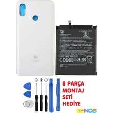 Genos Xiaomi Mi 8 Uyumlu Batarya Pil BM3E + Xiaomi Mi8 Arka Kapak Batarya Pil Kapağı + Montaj Set Beyaz