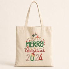 Mor Mürekkep Merry Christmas 2024 Baskılı Bez Çanta