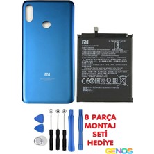 Genos Xiaomi Mi 8 Uyumlu Batarya Pil BM3E + Xiaomi Mi8 Arka Kapak Batarya Pil Kapağı + Montaj Set Mavi