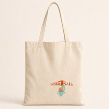 Mor Mürekkep Baketball Yazılı Tasarım Baskılı Bez Çanta