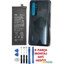 Genos Mi Note 10 Lite Uyumlu Arka Cam Pil Kapağı Batarya Kapağı Siyah + Batarya Pil BM52 + Montaj Set