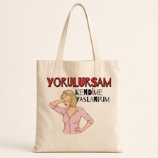 Mor Mürekkep Yorulursam Kendime Yaslanırım Baskılı Bez Çanta
