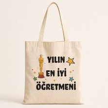 Mor Mürekkep Yılın En Iyi Öğretmeni Baskılı Bez Çanta