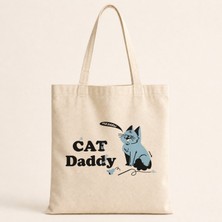 Mor Mürekkep Cad Daddy Baskılı Bez Çanta