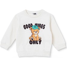Hellobaby Erkek Bebek Sweatshirt Ayı Baskılı Bisiklet Yaka Uzun Kol