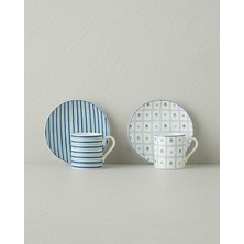 English Home Nautica New Bone China 4 Parça 2 Kişilik Kahve Fincan Takımı 80 ml Mavi