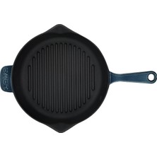 Uravas Store Lava Premium Serisi - Döküm Izgara Tavası, Yuvarlak, 28 Cm, Yekpare Saplı, Emaye, Majolik Gri
