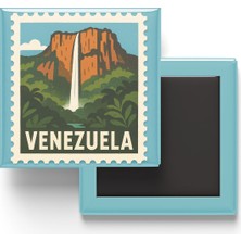 İberk Buzdolap Magneti Venezuela Caracas Renkli Posta Pulu Temalı - 9x9 cm