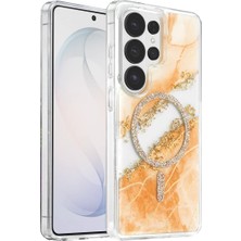 Küçük Hazine Onegif Samsung Galaxy S26 Ultra Lotus Simli Magsafe Kapak - Turuncu