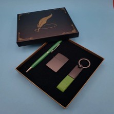 Uravas Store 16 cm Metal Deri Çakmak ve Yeşil Kalem Anahtarlık