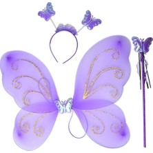 Uravas Store 50 cm Lila Renk Kanadı Tacı ve Sopası 50X37 cm