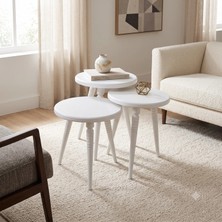 Sienta Home Dekoratif Ahşap Demonte 3’lü Modern Çizgili Ayak Beyaz Zigon Sehpa