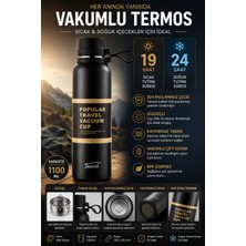 Ecuy Paslanmaz Çelik 1100 ml Vakumlu Termos Mat Siyah Sızdırmaz Çift Katmanlı Kamp Seyahat 19 & 24 Saat
