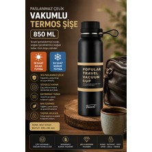 Ecuy Paslanmaz Çelik 850 ml Vakumlu Termos Şişe 304 Çelik Süzgeçli Mat Siyah Kamp Ofis Seyahat Piknik Ev