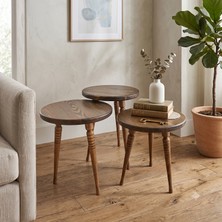 Sienta Home Dekoratif Ahşap Demonte 3’lü Modern Çizgili Ayak Kestane Zigon Sehpa