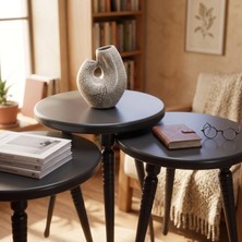 Sienta Home Dekoratif Ahşap Demonte 3’lü Modern Çizgili Ayak Antrasit Gri Zigon Sehpa