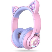 iClever Kedi Kulaklı LED Işıklı Güvenli Ses Sınırlı 50 Saat Oynatma Süreli Bluetooth Çocuk Kulaklığı Lila BPA Free