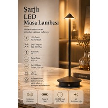 Ecuy Şarjlı Usb'li Led'li Siyah Gece Lambası – 3 Farklı Işık Modlu Dokunmatik Dimmerli Dekoratif Metal Masa Lambası