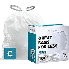 Renas Store Plasticplace Simplehuman (X) Code C Uyumlu Beyaz Ipli Çöp Torbaları 2,6-3,2 Galon / 10-12 Litre, 100 Adet