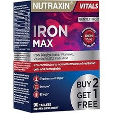 Renas Store Nutraxin Iron Max 17 Mg | Gentle Iron + Vitamin C, B12, B6 | 90 Tablet | Şeker ve Gluten Içermez