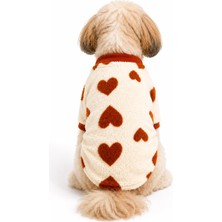 Pettrend Kahverengi Kalp Desenli Brown Heart Sweat ( Dar Kalıp) Kedi Köpek Sweati Kedi Köpek Kıyafeti Köpek Peluşu Sıcak Tutan Sweat