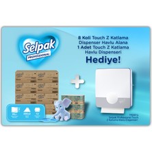 Selpak Professional Touch Z Katlama Dispenser Havlu 200 Yaprak 12'li x 8 Koli + Touch Z Katlama Havlu Dispenseri Hediyeli
