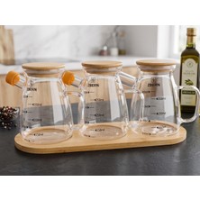 Elista Bambu Standlı Borosilikat Cam Yağlık & Sirkelik Seti (3\'lü - 400 Ml)