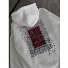 İkales Ikales Uzun Kol Kapşonlu Ön ve Arka Baskılı Sweatshirt - Beyaz