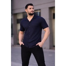 İkales Ikales Erkek Waffle Dokuma Açık Yakalı Düğmeli Regular Kalıp 3’lü Gömlek Seti - Bej, Beyaz, Lacivert
