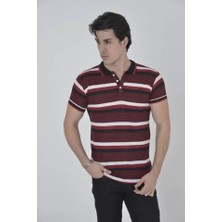 İkales Ikales Erkek Yakalı Slim Fit Dokuma Çizgili T-Shirt - Bordo
