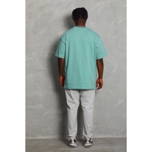 İkales Ikales Unisex Oversize Düz Bisiklet Yaka T-Shirt - Mint Yeşili